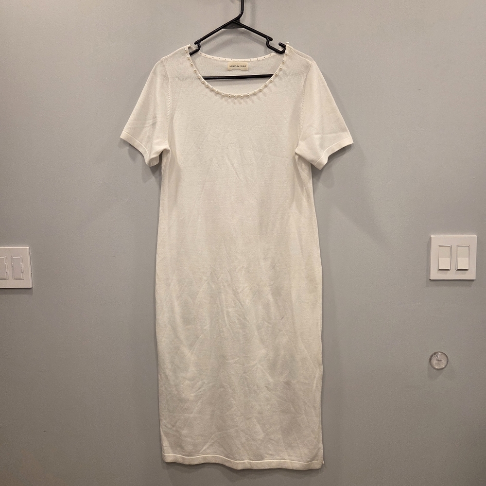 Emma & Posh White Knit Dress XL Pearl Collar